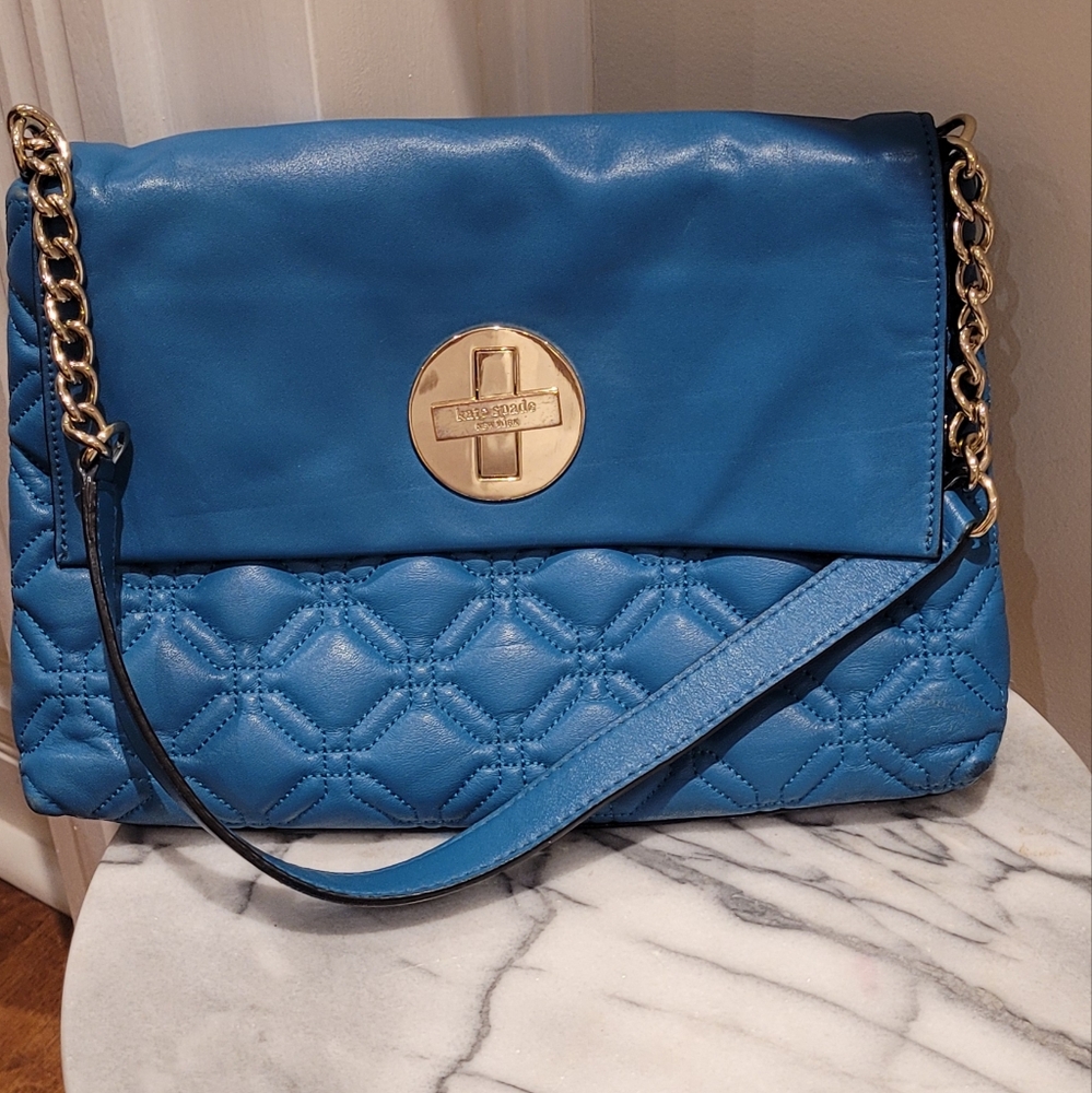 Kate Spade Turquoise Leather Quilted Shoulder Bag